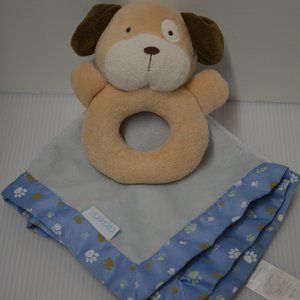 Carters Puppy Dog Rattle Lovey Baby Toy Blanket